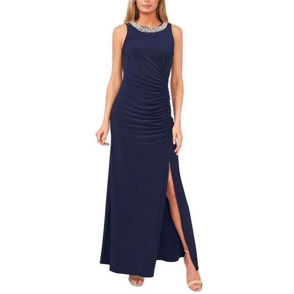 MSK 93900363L Sz 16 Navy Style Setter Embellished Front-Slit Evening Gown $129 - Picture 10 of 12
